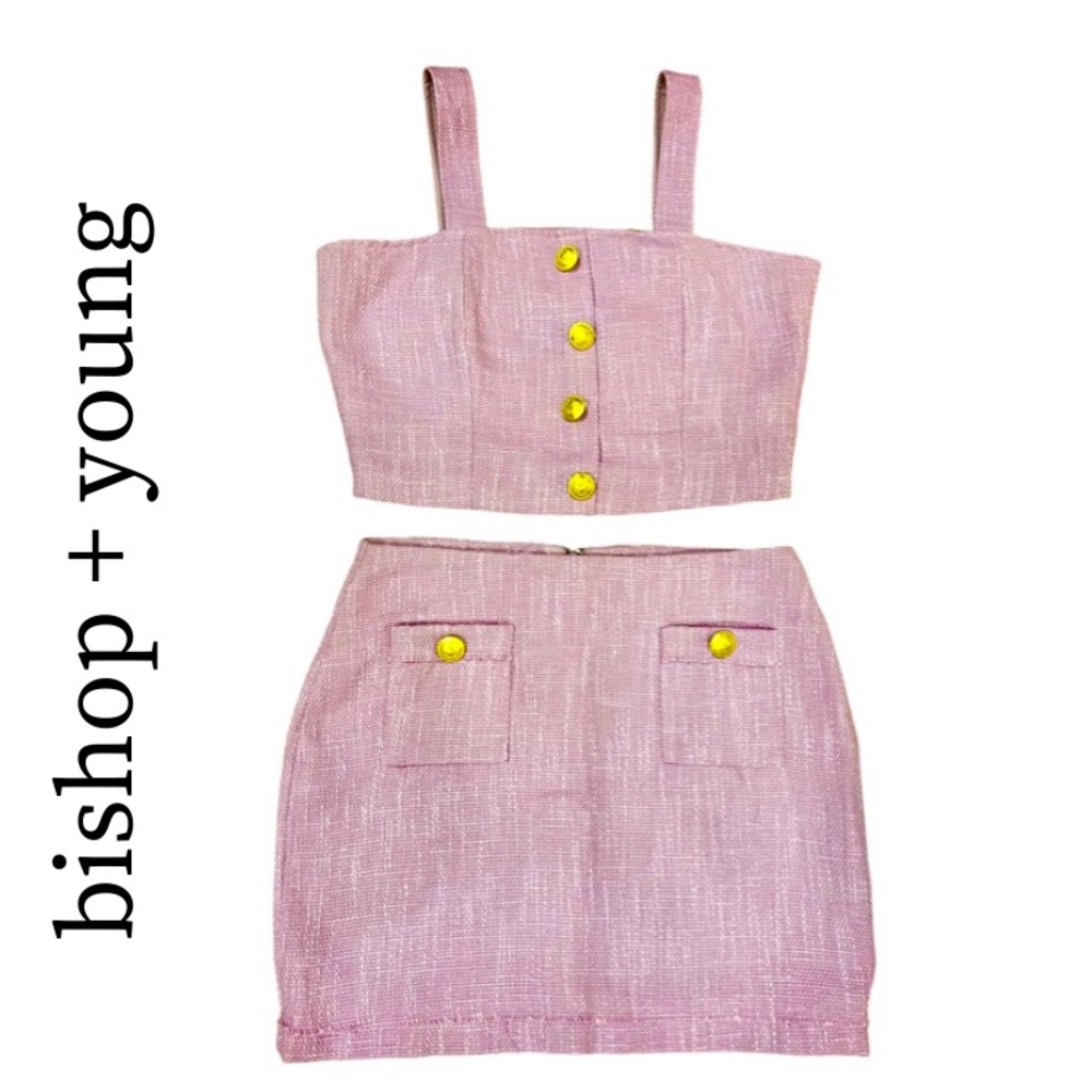 Bishop + young purple tweed top & skirt set
